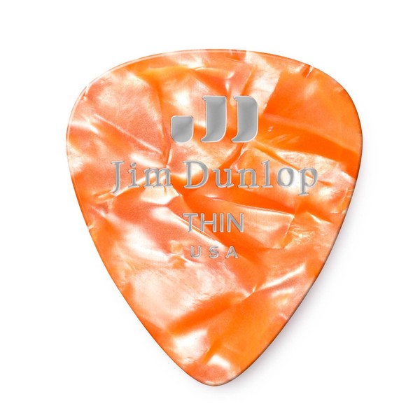 Jim Dunlop Genuine Celluloid 12 Pick Pack Thin, Orange Pearl