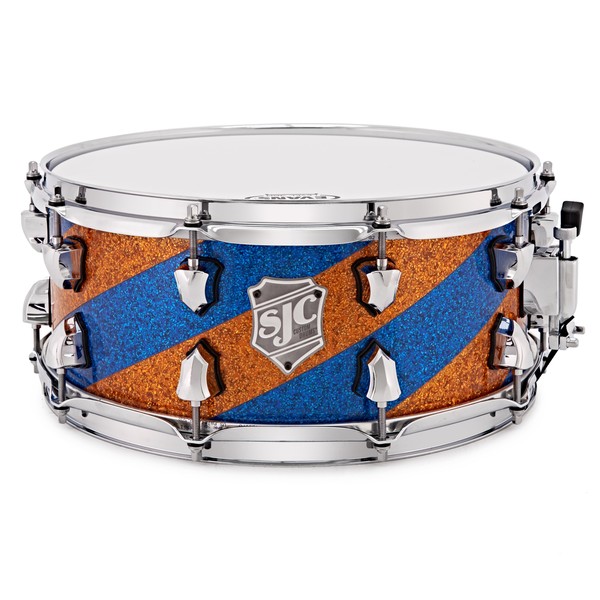 SJC Drums Custom 14 x 6 Snare Drum, Blue & Gold Barbershop