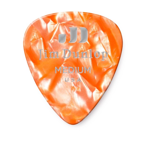 Jim Dunlop Genuine Celluloid 12 Pick Pack Med, Orange Pearl