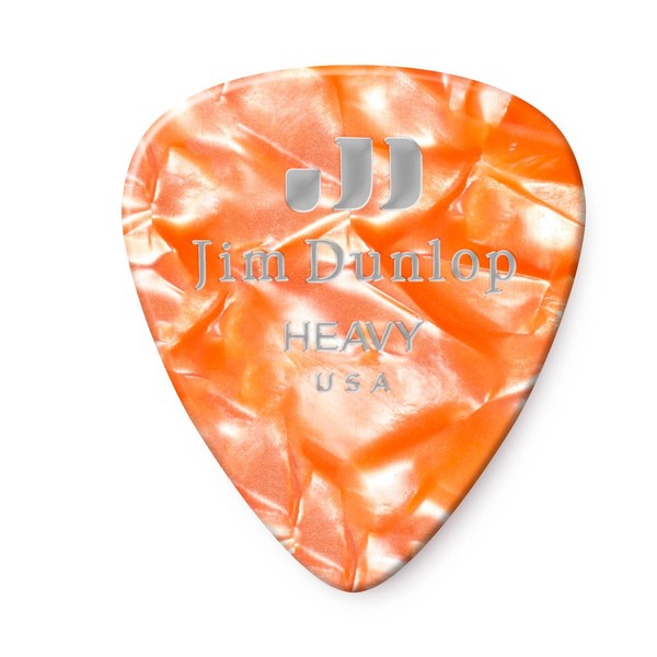 Jim Dunlop Genuine Celluloid 12 Pick Pack Heavy, Orange Pearl