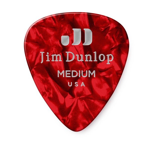 Dunlop Genuine Celluloid 12 Pick Pack Med, Red Pearl