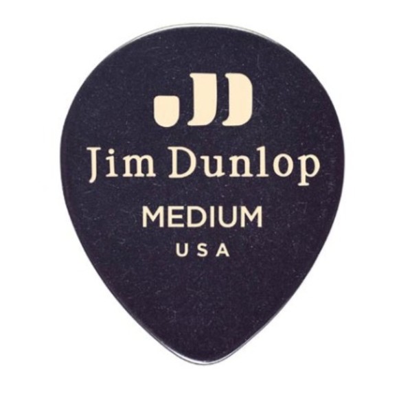 Jim Dunlop Genuine Celluloid Medium Black Tear Drop Picks, Pack of 12 - Front View
