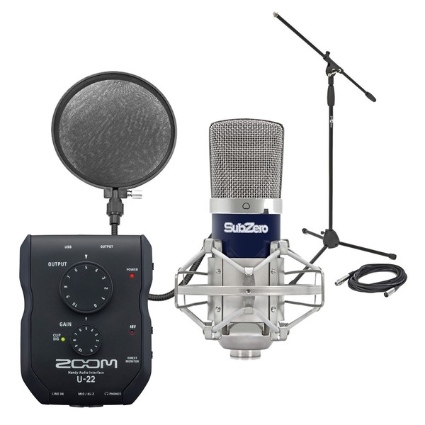 Zoom U22 USB Interface & SubZero SZC-400 Condenser Microphone Pack - 