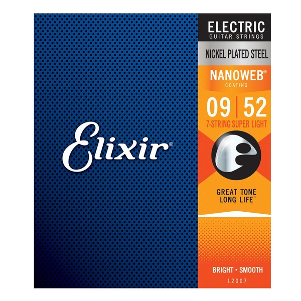 Elixir NANOWEB Coated 7 String Electric Guitar Strings, 9-52