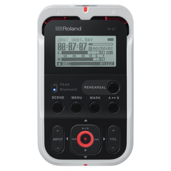 Roland R-07 High Resolution Audio Recorder, White - Front