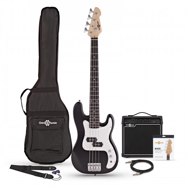 3/4 LA Bass Guitar + 15W Amp Pack, Black - Main Image