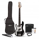 3/4 Left Handed LA Bass Guitar Black, 15W Bass Amp Pack
