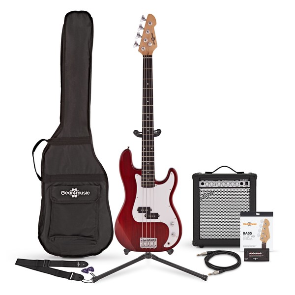 LA Bass Guitar + 35W Amp Pack, Red Bundle