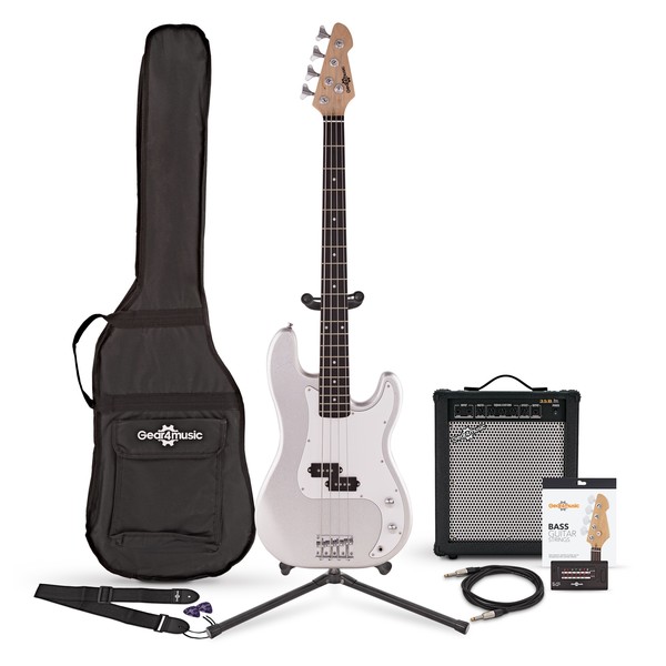 LA Bass Guitar + 35W Amp Pack, Silver Flake