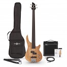 Chicago Gitara bezprogowa Bass Natural, wzmacniacz 15 W Bass i zestaw akcesori&oacute;w
