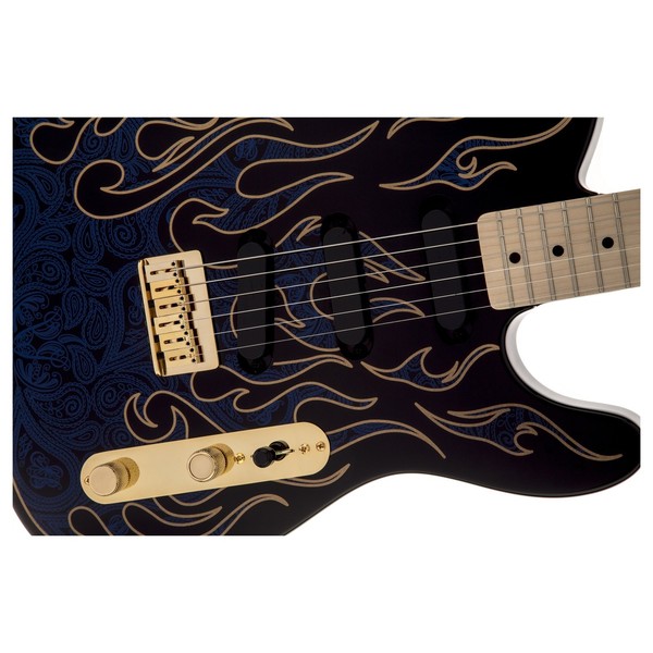 Fender James Burton Telecaster, Blue Paisley Flames front close up