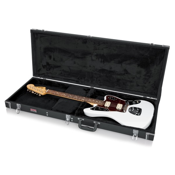 Gator GW-JAG Deluxe Offset Electric Guitar Case, Open with Guitar