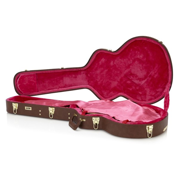 Gator GW-335-BROWN Deluxe Semi-Hollow Electric Guitar Case, Open with Guitar 