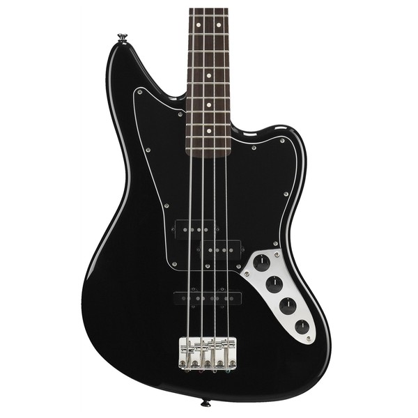 Squier Vintage Modified Jaguar Bass Special, Black front view close up