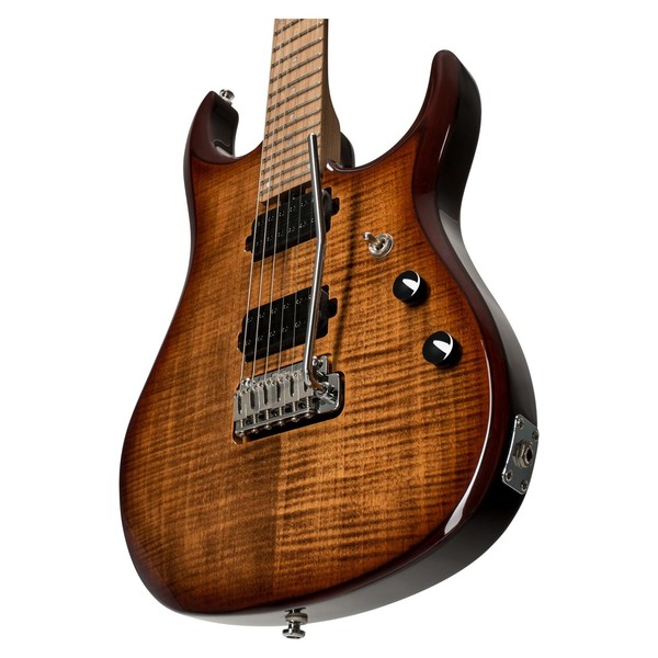 Sterling by Music Man John Petrucci JP150, Flame Maple Island Burst front angled close up