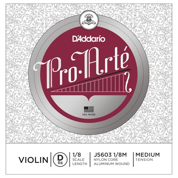 D'Addario Pro-Arte Violin D String, 1/8 Size, Medium 