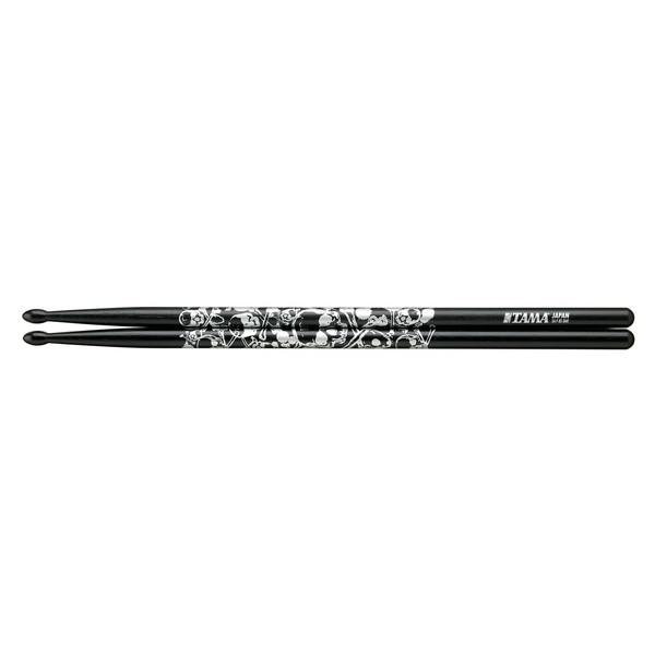 Tama Skull Pattern 5A Drum Sticks, Black flat