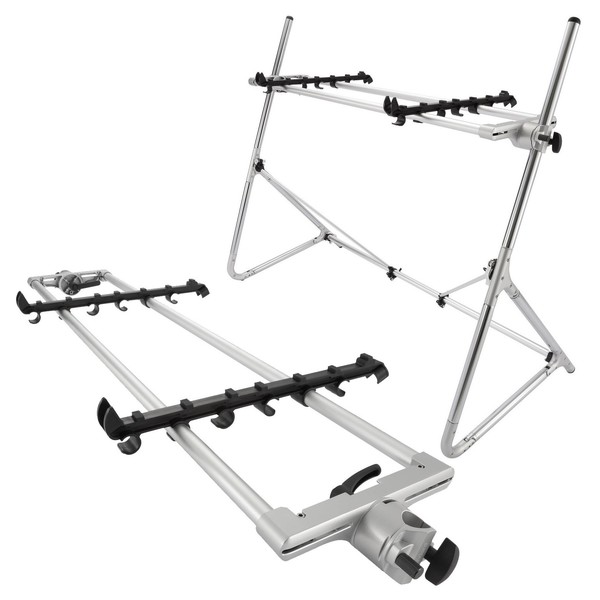 Sequenz Standard Double Tier Medium Keyboard Stand, Silver - Bundle