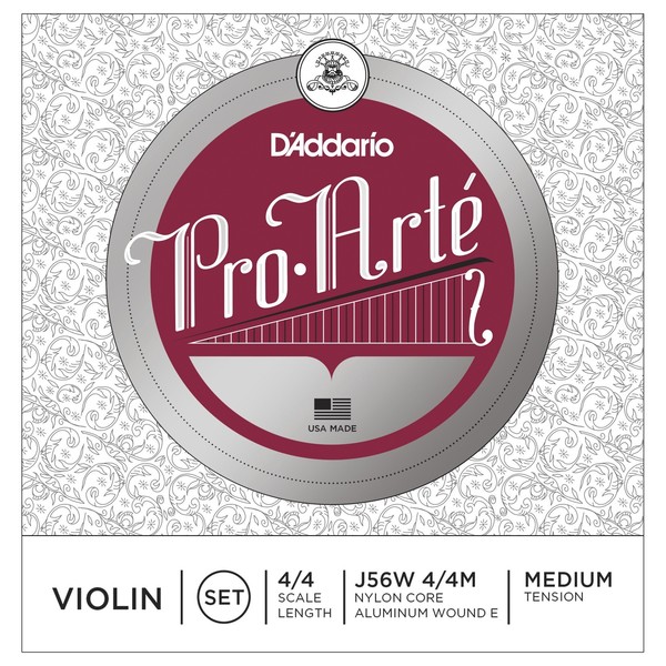 D'Addario Pro-Arte Violin String Set with Wound E, 4/4 Size, Medium 