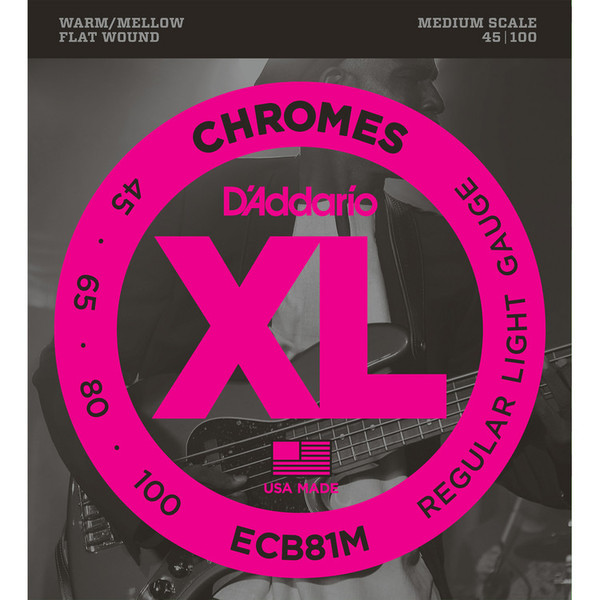 D'Addario ECB81M Chromes Bass Guitar Strings, Light 45-100, Med Scale