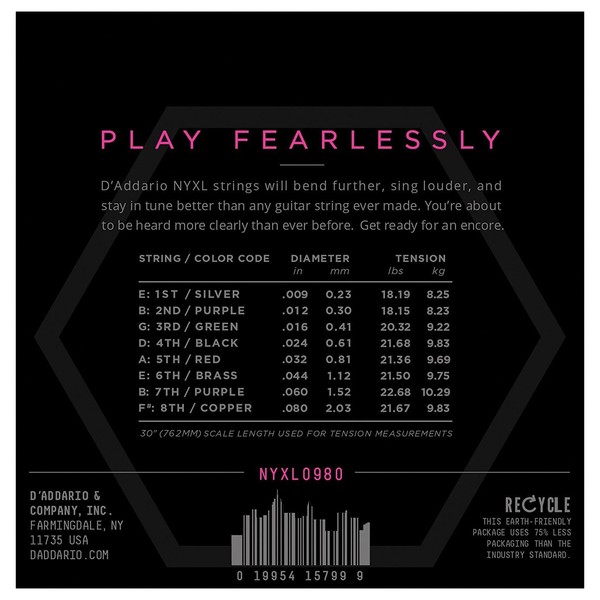 D'Addario NYXL0980 Nickel Wound 8-String Electric Guitar Strings, Super Light String Set