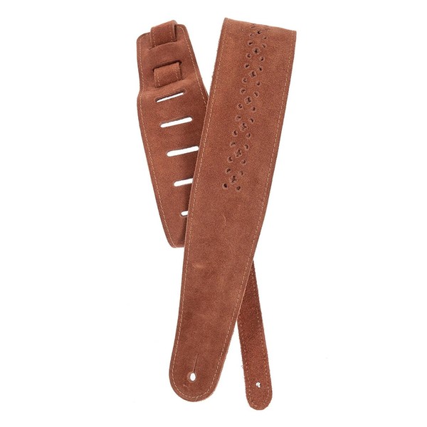 D'Addario Vented Leather Guitar Strap, Camel Suede Rosette Main Image