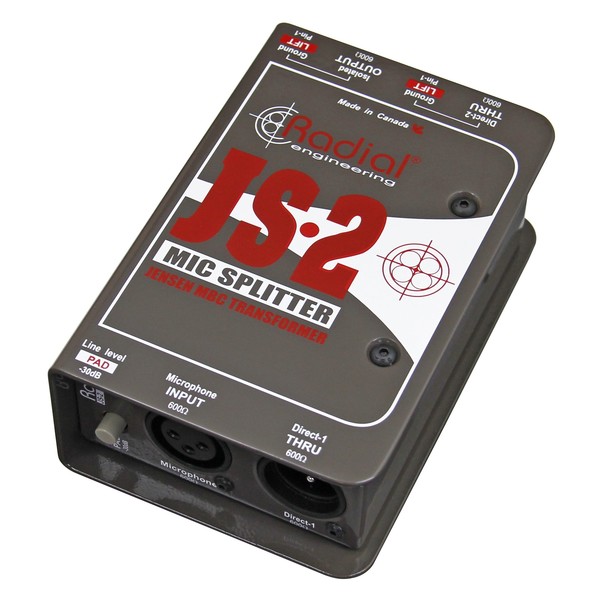 Radial JS2 Passive Microphone Splitter - Front Angled Right