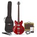 San Francisco Halbakustische Bassgitarre, Wine Red, im Paket mit SubZero-Verstärker V15B