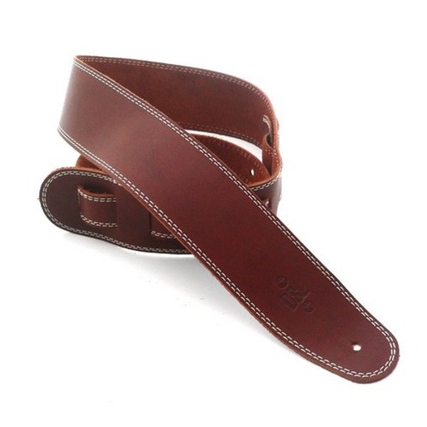 DSL Leather 2.5" Guitar Strap, Maroon with Beige Stitching