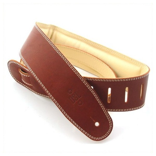 DSL Padded Garment Leather 2.5" Guitar Strap, maroon and Beige