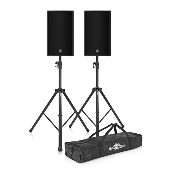 Yamaha DZR15-D Dante 15'' Active PA Speaker Pair with Stands