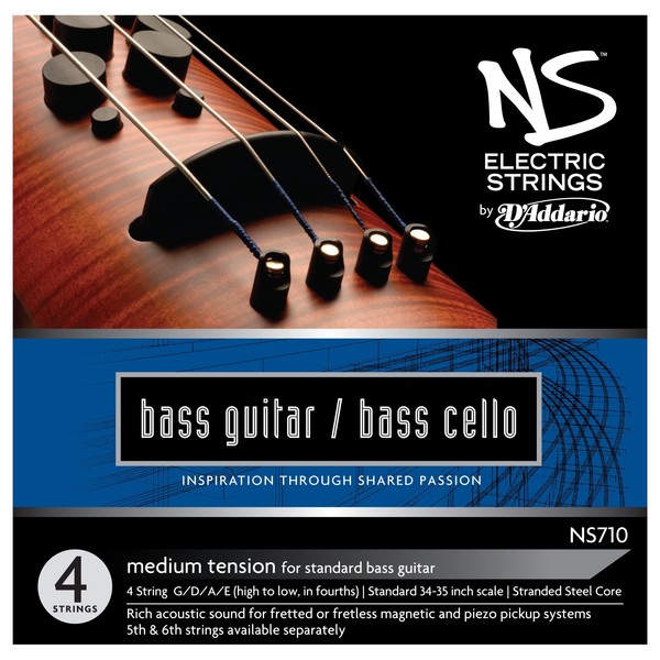 D'Addario NS Electric Bass Guitar/Cello String Set, 4/4 Size, Medium 