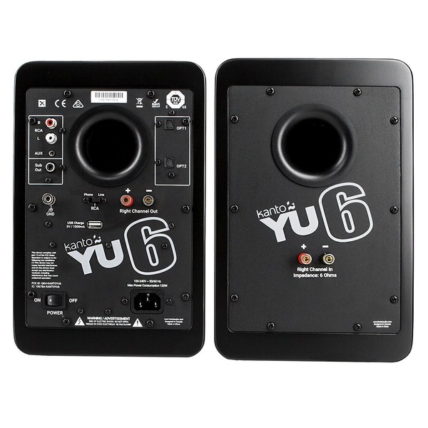 Kanto YU6 Powered Bookshelf Speakers, Matte Black - Back