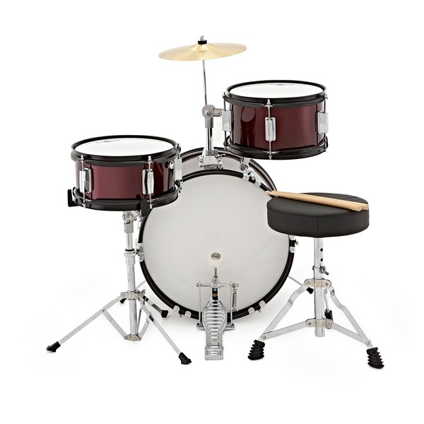 Junior 3 Piece Drum Kit by Gear4music, Wine Red
