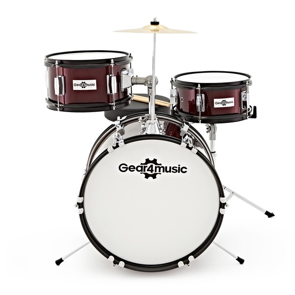 Junior 3 Piece Drum Kit by Gear4music, Wine Red