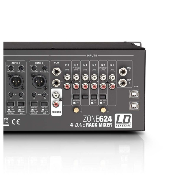 LD Systems ZONE624 4 Zone Rack Mixer Inputs