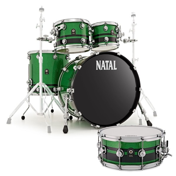 Natal Café Racer 22'' Shell Pack w/Free Snare, Green w/ Black Sparkle