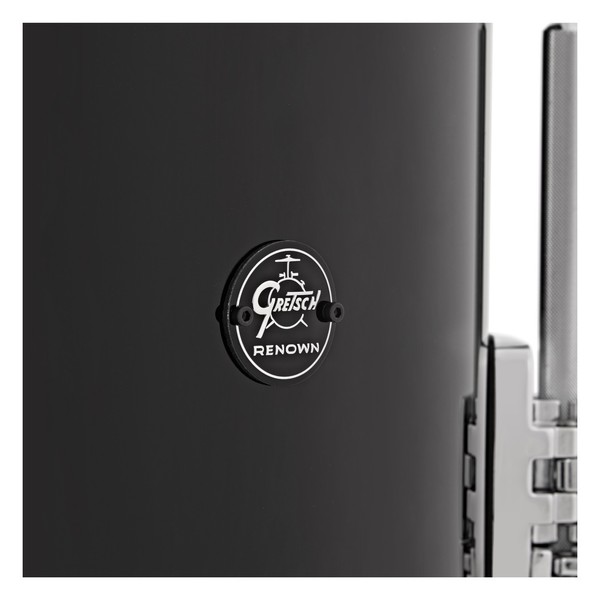 Gretsch Renown Maple 24" 3pc Shell Pack, Piano Black - Gretsch Logo Close Up