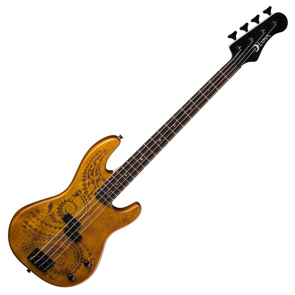 Luna Tattoo Electric Bass 34" Scale, Satin Natural