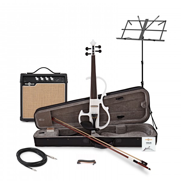  Electric Violin by Gear4music, White w/ Amp Pack