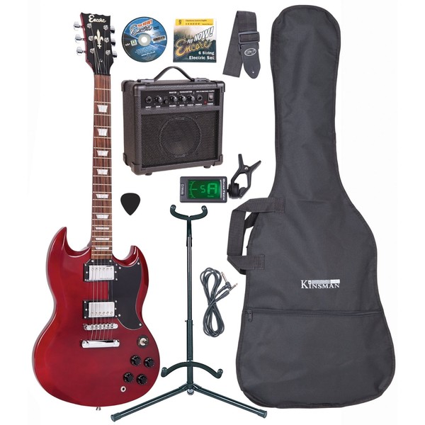 Encore E69 Electric Guitar Outfit, Cherry Red