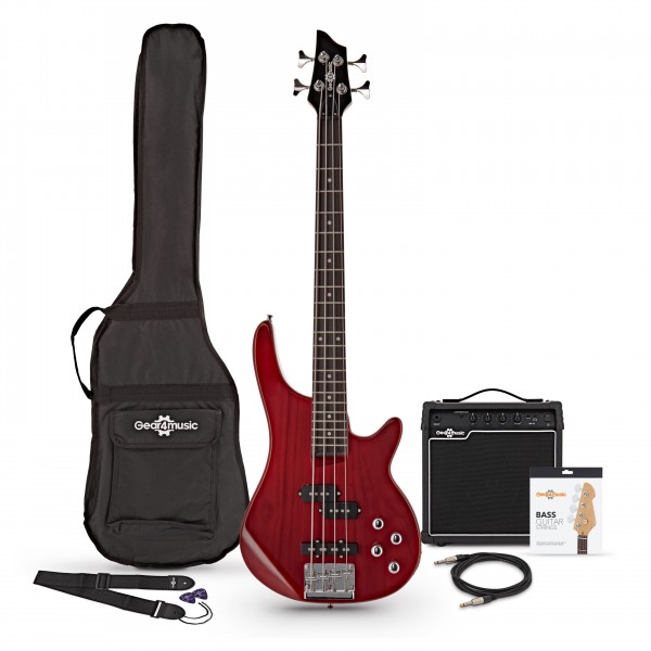3/4 Chicago Bass Guitar + 15W Amp Pack, Trans Red