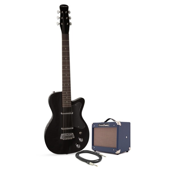 Silvertone 1303/U2 Electric Guitar + SubZero Tube 5 Amp Pack, Black