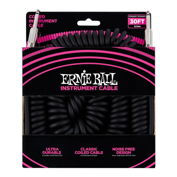 Ernie Ball 30ft Straight-Straight Coiled Instrument Cable, Black - Main