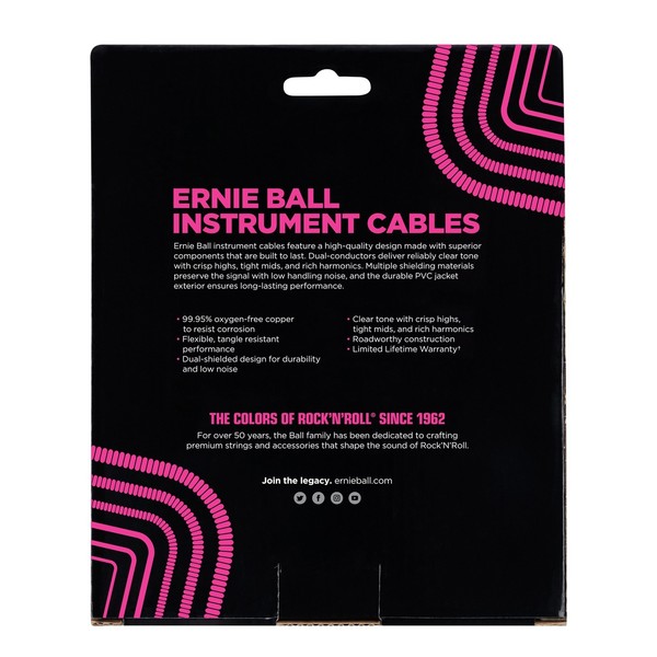 Ernie Ball 30ft Straight-Straight Coiled Instrument Cable, Black - Back