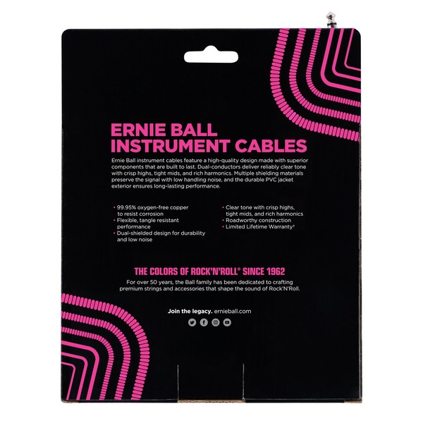 Ernie Ball 30ft Straight-Angle Coiled Instrument Cable, White - Back