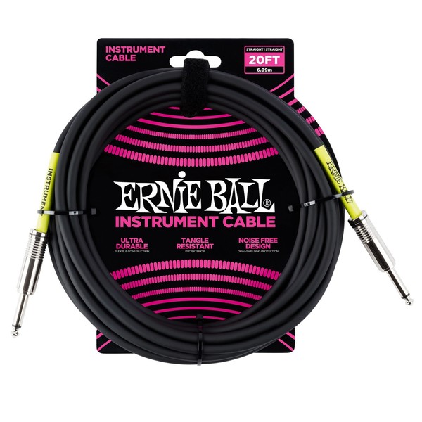 Ernie Ball 20ft Straight-Straight Instrument Cable, Black - Main