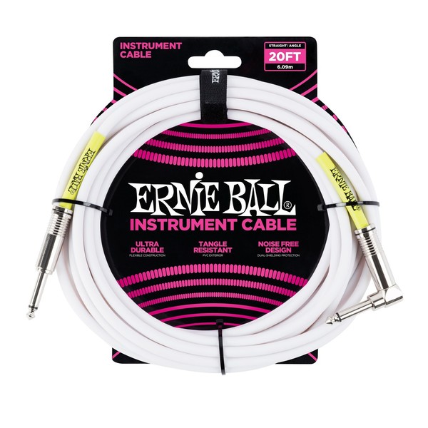 Ernie Ball 20ft Straight-Angle Instrument Cable, White - Main