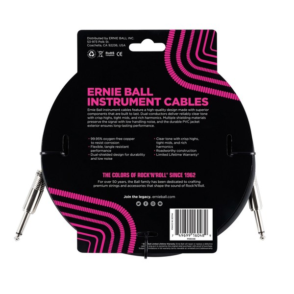 Ernie Ball 10ft Straight-Straight Instrument Cable, Black - Back