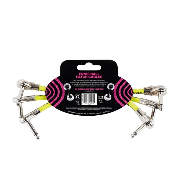 Ernie Ball 6" Pancake Patch Cable 3 Pack, Black - Back